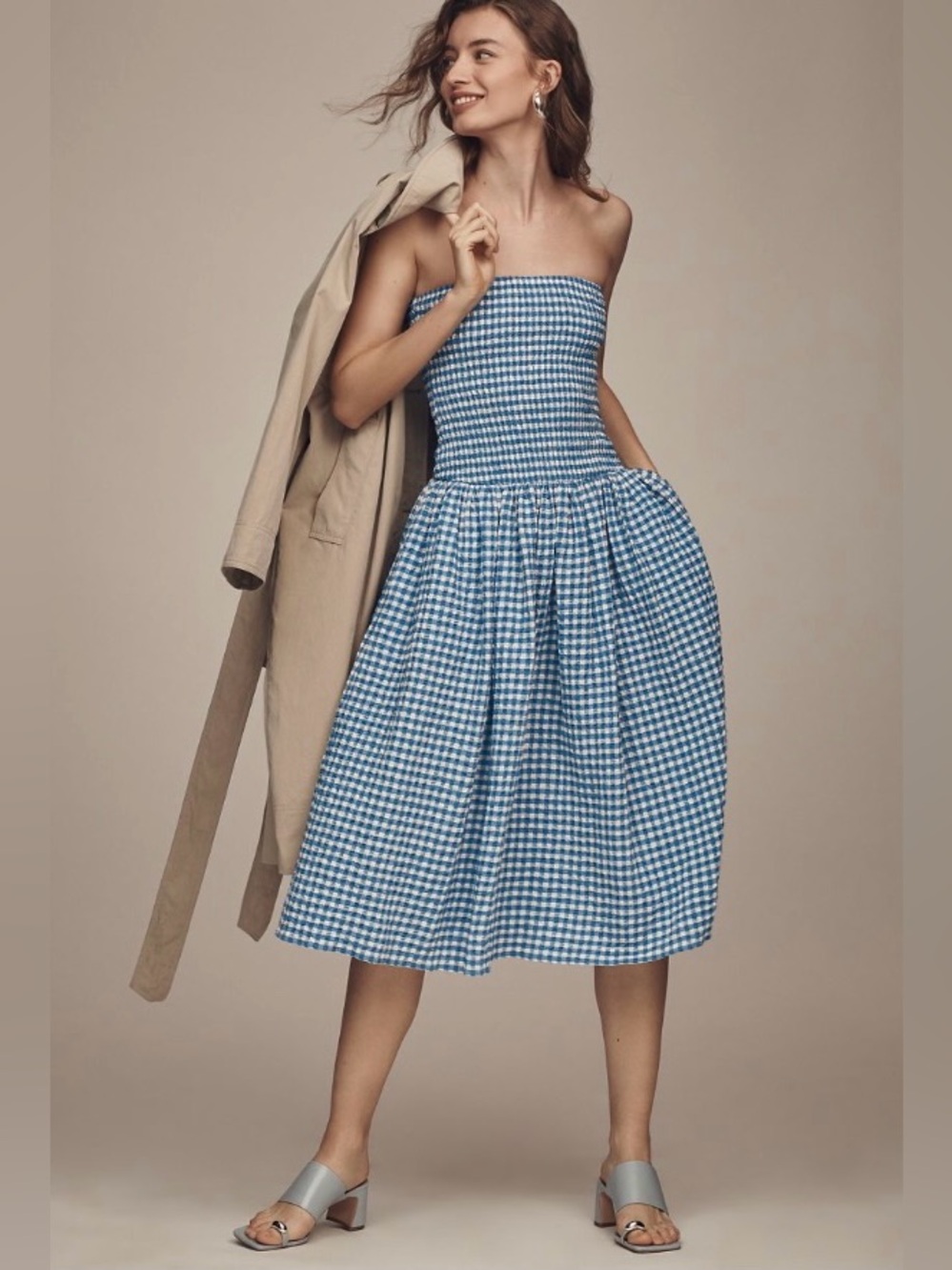 Anthropologie Strapless Smocked Midi Dress